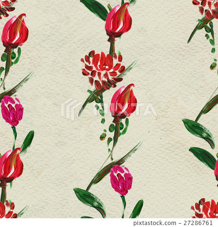 Seamless pattern with red flowers - Stock Illustration [27286761] - PIXTA