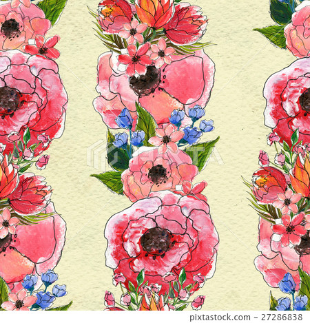 Seamless pattern with red flowers - Stock Illustration [27286838] - PIXTA