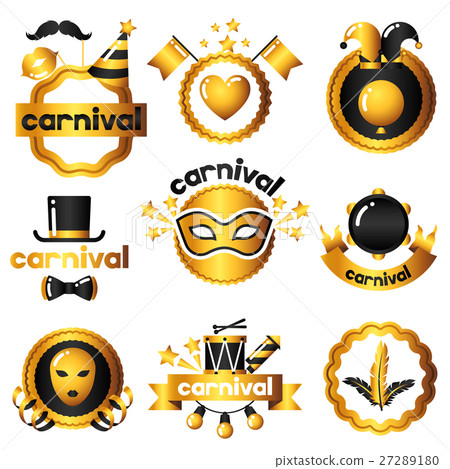 Carnival badges with gold icons and objects Carnival badges with gold icons and objects 27289180