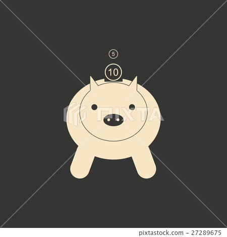 Flat in black white piggy bank and coins 27289675