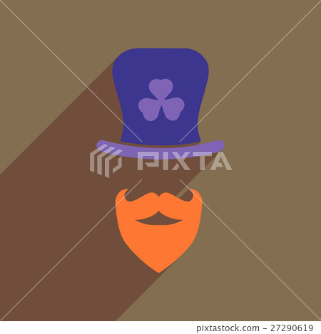 Flat web icon with long shadow Irish hat beard 27290619