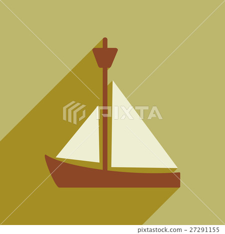 Flat style icon with long shadow sailing ship - Stock Illustration ...