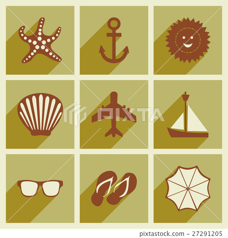Set of flat icons with long shadow summer - Stock Illustration ...