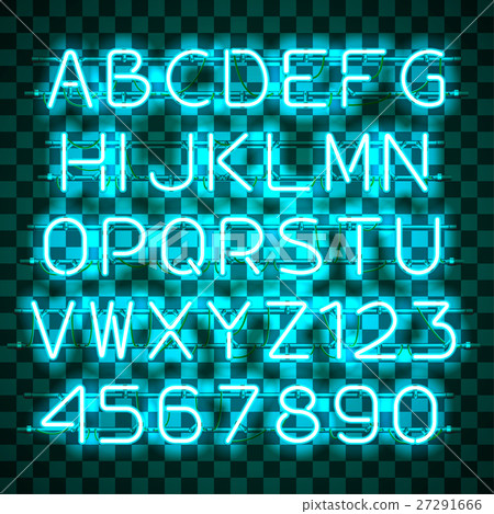 Glowing Blue Neon Alphabet. 27291666