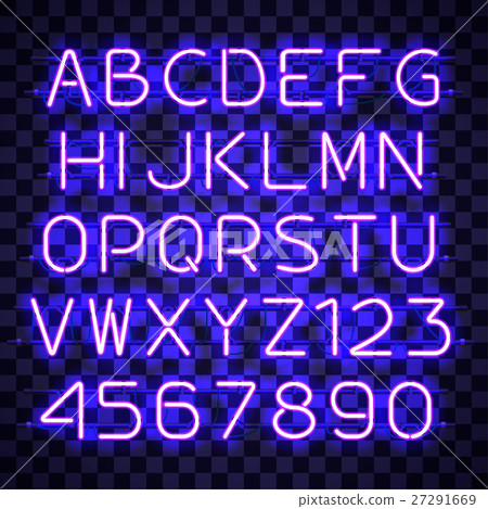 Glowing Blue Neon Alphabet. 27291669