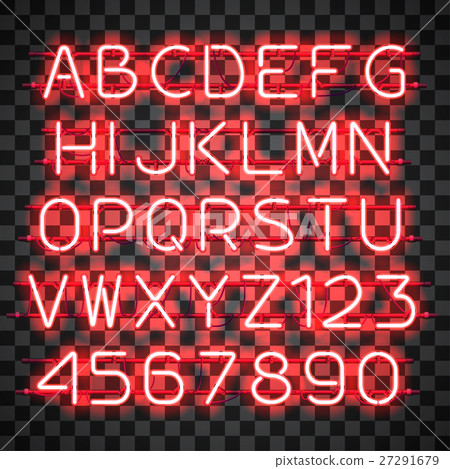 Glowing Red Neon Alphabet. 27291679