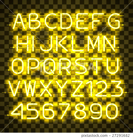 Glowing Yellow Neon Alphabet. 27291682