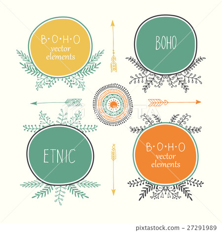 Hand drawn boho style frames with place for your - Stock Illustration ...