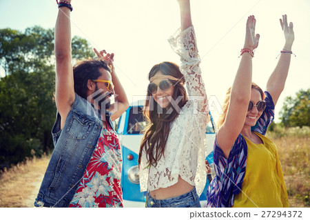 happy young hippie friends dancing outdoors happy young hippie friends dancing outdoors 27294372