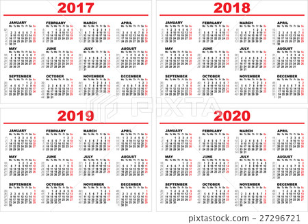 Set grid wall calendar for 2017, 2018, 2019, 2020 Set grid wall calendar for 2017, 2018, 2019, 2020 27296721