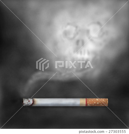 Burning cigarettes with skull smoke. Burning cigarettes with skull smoke. 27303555