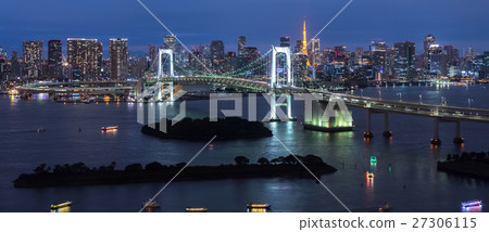 Panorama of Rainbow Bridge at night, Tokyo, Japan Panorama of Rainbow Bridge at night, Tokyo, Japan 27306115