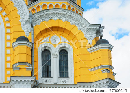 yellow church building with windows and pillars yellow church building with windows and pillars 27306945