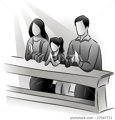 family praying in church clipart