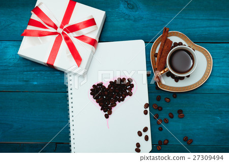 morning coffee and heart in notepad morning coffee and heart in notepad 27309494