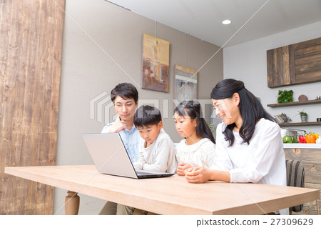 Family using a personal computer Father Dad Mother Mother Sister study 27309629
