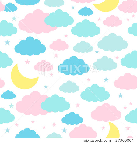 Seamless background with moon clouds and stars - Stock Illustration ...