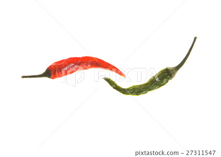 green and red chili pepper isolated on a white  27311547