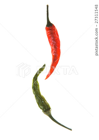 green and red chili pepper isolated on a white  27311548