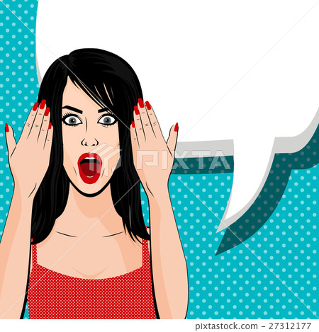 Indignant brunette girl red dress 27312177