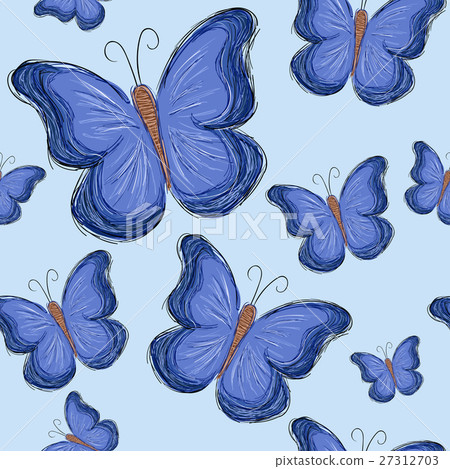 Seamless pattern with blue hand drawn butterfly Seamless pattern with blue hand drawn butterfly 27312703