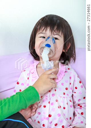 Girl having respiratory illness helped by brother Girl having respiratory illness helped by brother 27314661