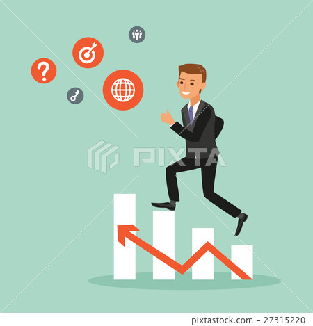 happy businessman climbing on red arrow chart - Stock Illustration ...