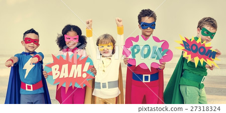 Superheroes Cheerful Kids Expressing Positivity Concept 27318324