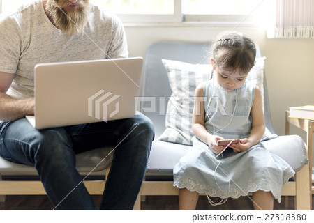 Father Daughter Using Devices Concept Father Daughter Using Devices Concept 27318380