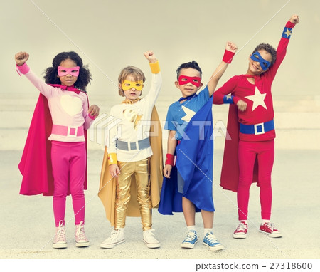 Superheroes Cheerful Kids Expressing Positivity Concept Superheroes Cheerful Kids Expressing Positivity Concept 27318600