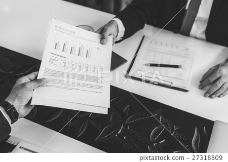 Business Man Handing Out Report Restaurant Table Concept 27318809