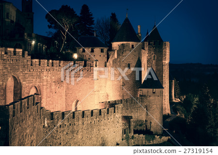 medieval fortified city in evening time. Carcassonne medieval fortified city in evening time. Carcassonne 27319154