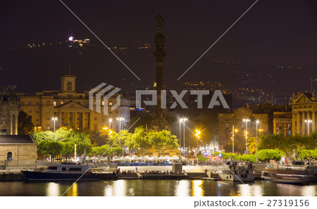 Port with Columbus statue in night Port with Columbus statue in night 27319156