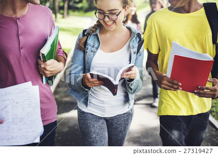 Diverse Young Students Book Outdoors Concept Diverse Young Students Book Outdoors Concept 27319427