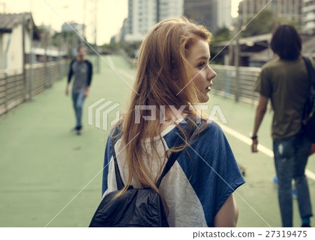 Girl Commuter Walking City Life Lifestyle Hangout Concept Girl Commuter Walking City Life Lifestyle Hangout Concept 27319475