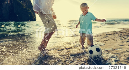 Football Beach Playing Leisure Activity Fun Concept Football Beach Playing Leisure Activity Fun Concept 27321546