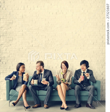 Business Team Working Break Eating Lunch Concept Business Team Working Break Eating Lunch Concept 27321607