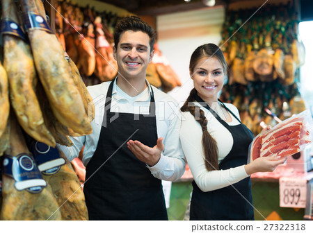 Two workers selling jamon 27322318