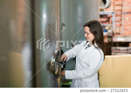 Portrait of female engineer rotating valve 27322825