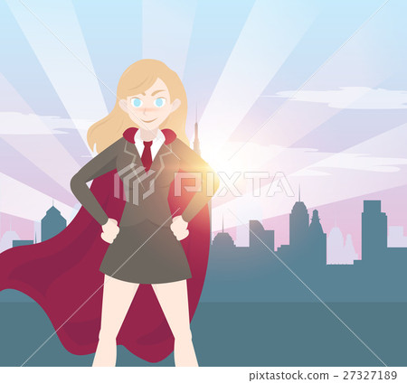 Superhero business woman cartoon with graph. - Stock Illustration ...