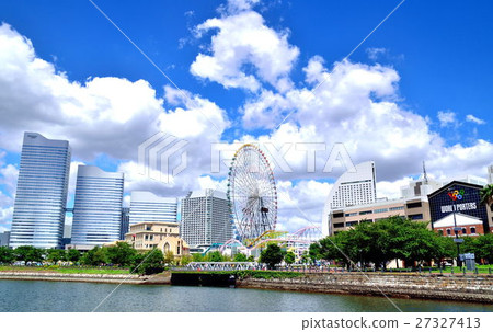 Blue sky and white clouds and landmarks and office buildings 27327413