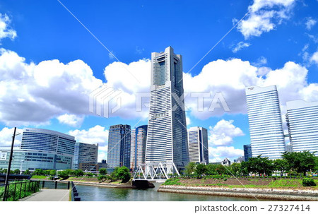 Blue sky and white clouds and landmarks and office buildings 27327414