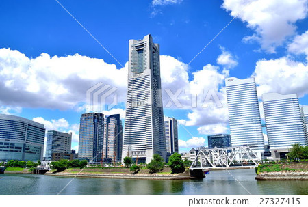 Blue sky and white clouds and landmarks and office buildings 27327415
