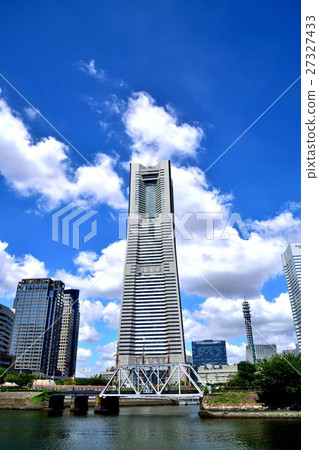 Blue sky and white clouds and landmarks and office buildings 27327433