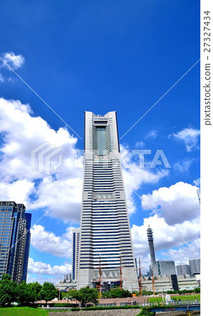 Blue sky and white clouds and landmarks and office buildings 27327434