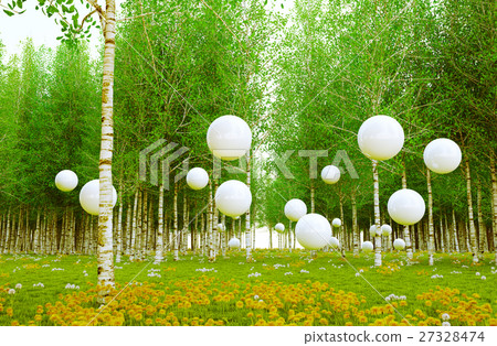 Spherical body floating in the forest Spherical body floating in the forest 27328474