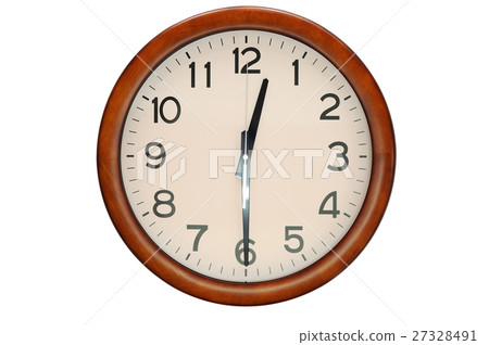 Vintage circle clock wooden frame isolate on white Vintage circle clock wooden frame isolate on white 27328491