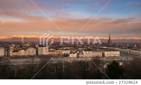 Torino (Turin, Italy): expansive cityscape at dusk 27329614