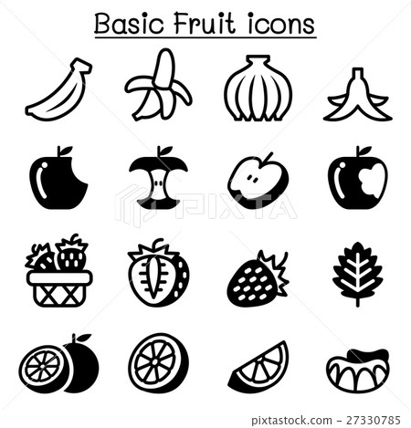 Strawberry, Apple, Orange, Banana, Fruit icon set Strawberry, Apple, Orange, Banana, Fruit icon set 27330785
