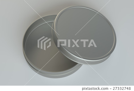 Metal round box on gray background Metal round box on gray background 27332748